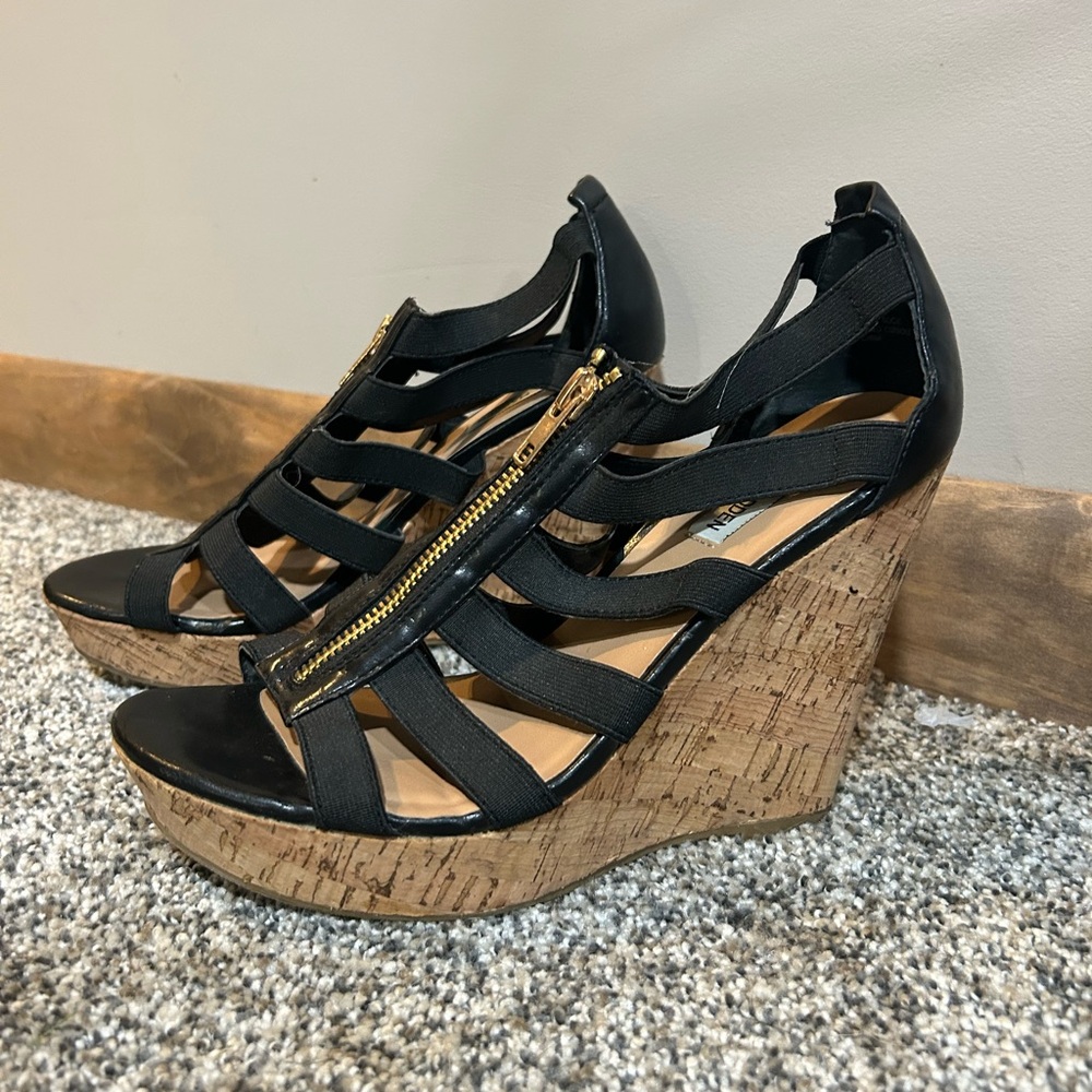 Steve Madden Black Wedges with Cork Platform